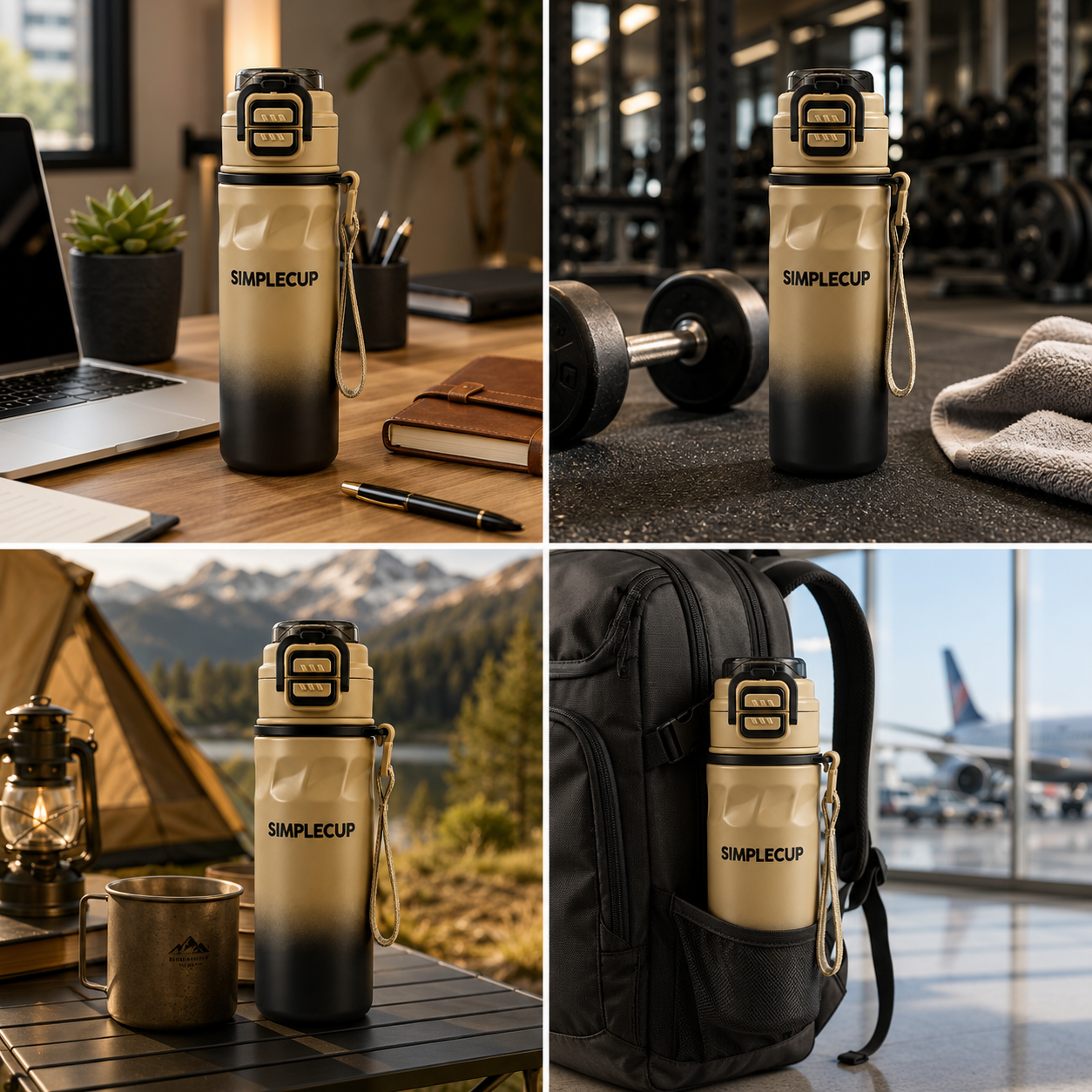 SIMPLECUP 670ml Double Wall Vacuum Insulated Stainless Steel Water Bottle with One-Touch Flip Lid, Lock Handle & Carry Strap | Leakproof BPA-Free Sports Bottle for Gym, Office & Travel