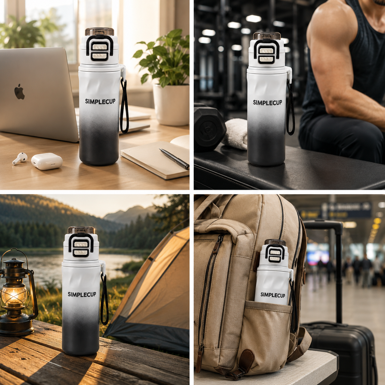 SIMPLECUP 670ml Double Wall Vacuum Insulated Stainless Steel Water Bottle with One-Touch Flip Lid, Lock Handle & Carry Strap | Leakproof BPA-Free Sports Bottle for Gym, Office & Travel