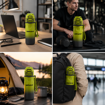 SIMPLECUP 670ml Double Wall Vacuum Insulated Stainless Steel Water Bottle with One-Touch Flip Lid, Lock Handle & Carry Strap | Leakproof BPA-Free Sports Bottle for Gym, Office & Travel