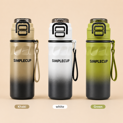 SIMPLECUP 670ml Double Wall Vacuum Insulated Stainless Steel Water Bottle with One-Touch Flip Lid, Lock Handle & Carry Strap | Leakproof BPA-Free Sports Bottle for Gym, Office & Travel