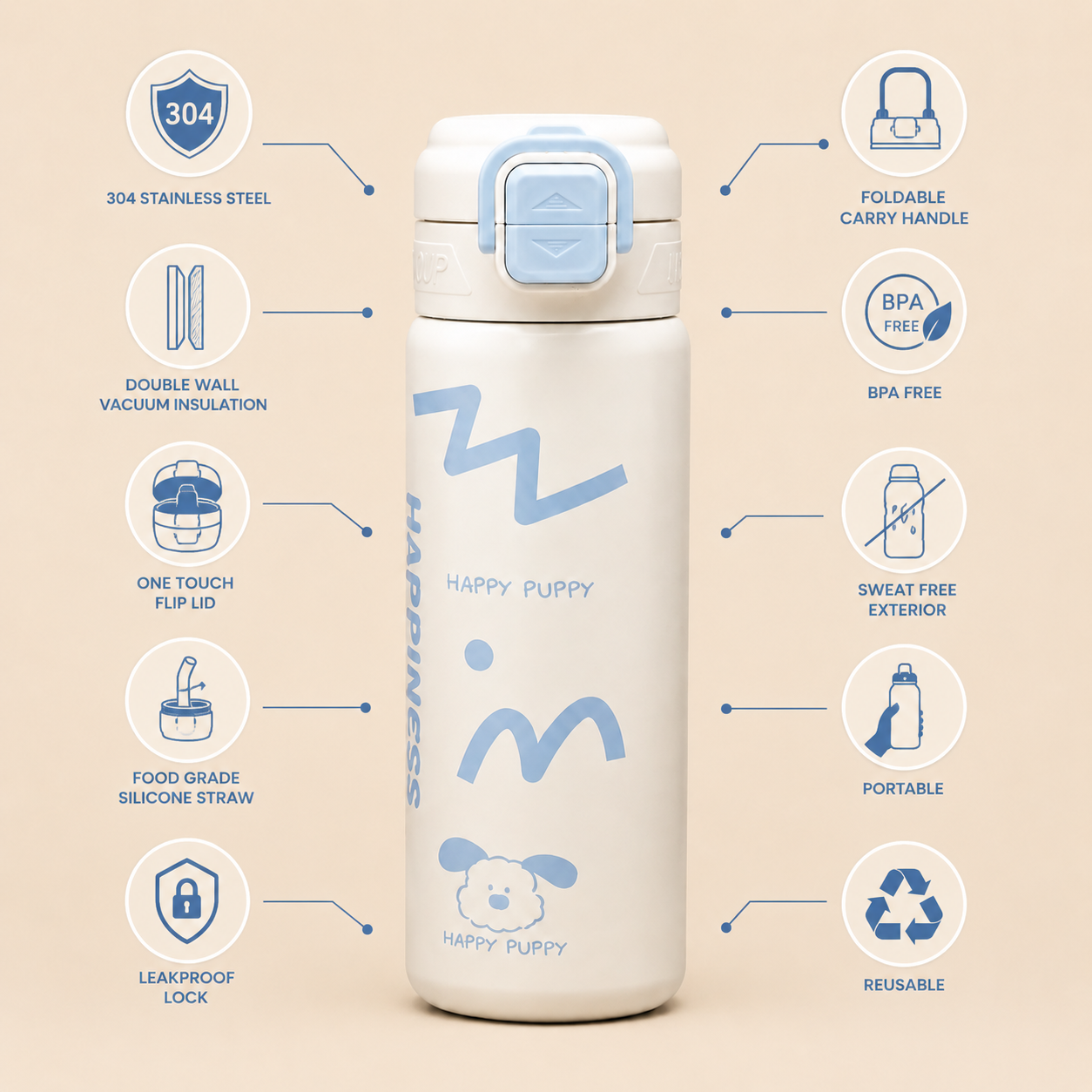 680ml Kids Stainless Steel Vacuum Insulated Water Bottle | Double Wall Thermos Flask | Leakproof One-Touch Lock Lid | BPA Free Food Grade Steel| Hot & Cold Insulated Bottle for School, Travel & Outdoor