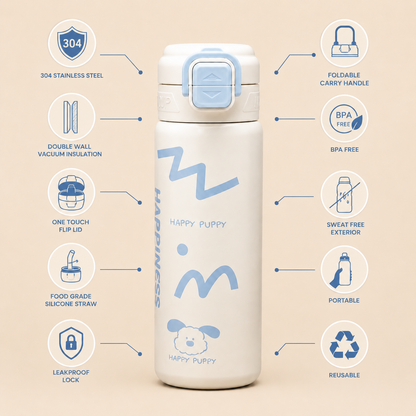 680ml Kids Stainless Steel Vacuum Insulated Water Bottle | Double Wall Thermos Flask | Leakproof One-Touch Lock Lid | BPA Free Food Grade Steel| Hot & Cold Insulated Bottle for School, Travel & Outdoor