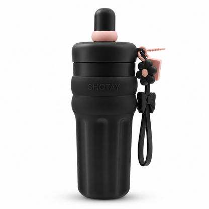 SHOTAY 600ml Double Wall Vacuum Insulated Stainless Steel Water Bottle with Silicone Sleeve, Straw Lid & Carry Loop | BPA-Free Leakproof Sports Flask for Office, School, Gym & Travel