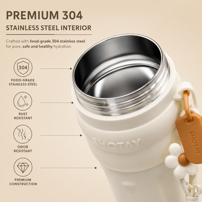 SHOTAY 600ml Double Wall Vacuum Insulated Stainless Steel Water Bottle with Silicone Sleeve, Straw Lid & Carry Loop | BPA-Free Leakproof Sports Flask for Office, School, Gym & Travel