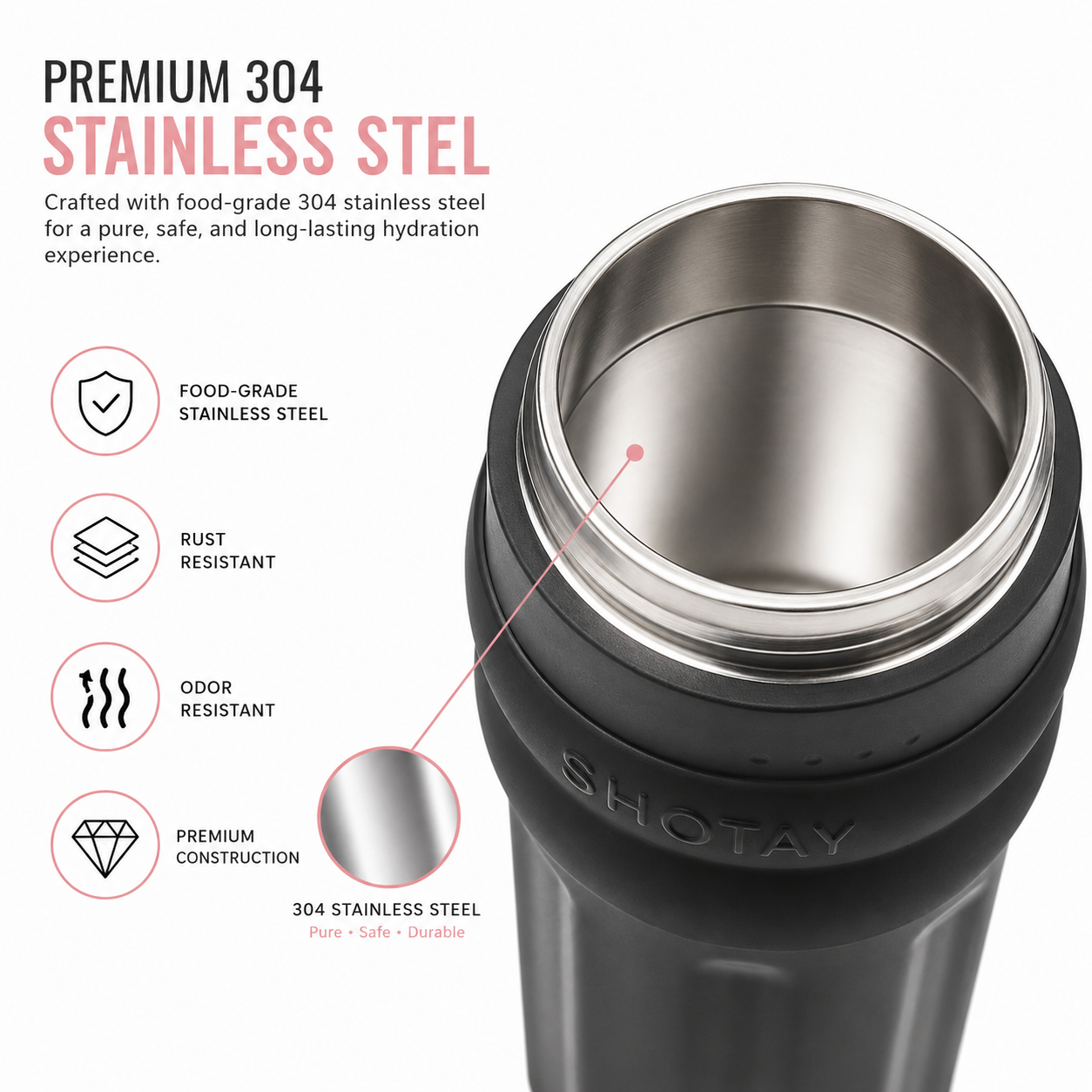 SHOTAY 600ml Double Wall Vacuum Insulated Stainless Steel Water Bottle with Silicone Sleeve, Straw Lid & Carry Loop | BPA-Free Leakproof Sports Flask for Office, School, Gym & Travel
