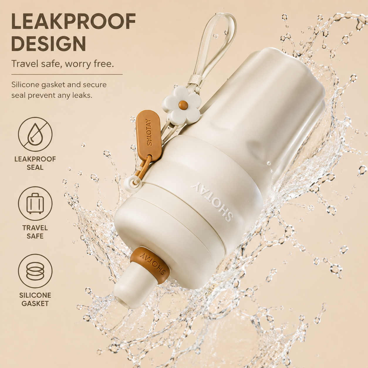 SHOTAY 600ml Double Wall Vacuum Insulated Stainless Steel Water Bottle with Silicone Sleeve, Straw Lid & Carry Loop | BPA-Free Leakproof Sports Flask for Office, School, Gym & Travel