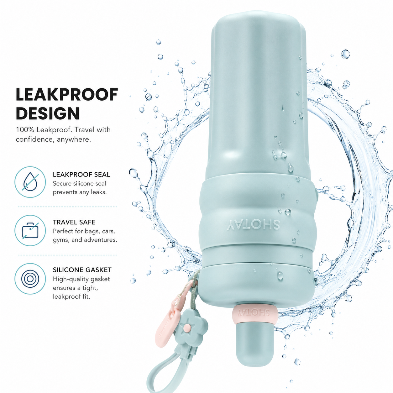 SHOTAY 600ml Double Wall Vacuum Insulated Stainless Steel Water Bottle with Silicone Sleeve, Straw Lid & Carry Loop | BPA-Free Leakproof Sports Flask for Office, School, Gym & Travel