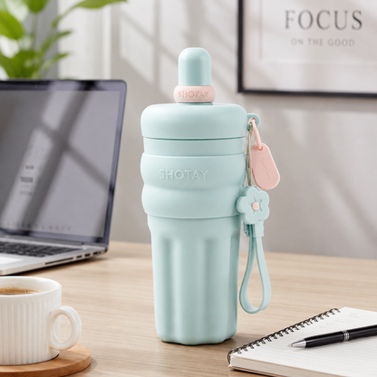 SHOTAY 600ml Double Wall Vacuum Insulated Stainless Steel Water Bottle with Silicone Sleeve, Straw Lid & Carry Loop | BPA-Free Leakproof Sports Flask for Office, School, Gym & Travel