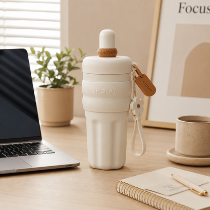 SHOTAY 600ml Double Wall Vacuum Insulated Stainless Steel Water Bottle with Silicone Sleeve, Straw Lid & Carry Loop | BPA-Free Leakproof Sports Flask for Office, School, Gym & Travel