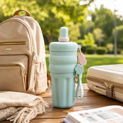 SHOTAY 600ml Double Wall Vacuum Insulated Stainless Steel Water Bottle with Silicone Sleeve, Straw Lid & Carry Loop | BPA-Free Leakproof Sports Flask for Office, School, Gym & Travel
