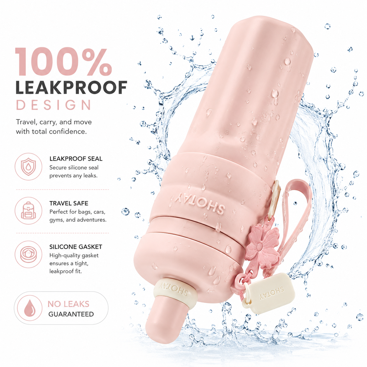 SHOTAY 600ml Double Wall Vacuum Insulated Stainless Steel Water Bottle with Silicone Sleeve, Straw Lid & Carry Loop | BPA-Free Leakproof Sports Flask for Office, School, Gym & Travel