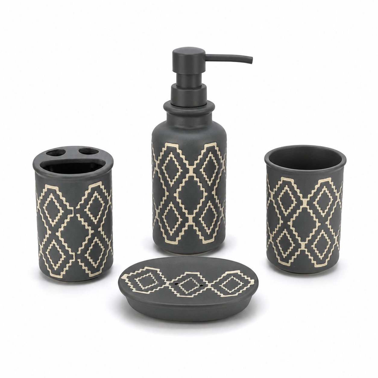 4-Piece Premium Ceramic Bathroom Accessories Set | Soap Dispenser, Soap Dish, Toothbrush Holder & Tumbler | Modern Bathroom Organizer | Matte Finish | Decorative Bathroom Set