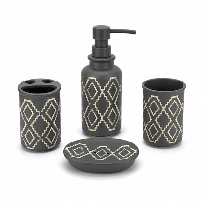 4-Piece Premium Ceramic Bathroom Accessories Set | Soap Dispenser, Soap Dish, Toothbrush Holder & Tumbler | Modern Bathroom Organizer | Matte Finish | Decorative Bathroom Set