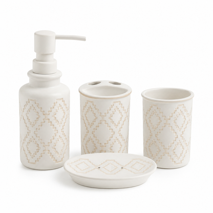 4-Piece Premium Ceramic Bathroom Accessories Set | Soap Dispenser, Soap Dish, Toothbrush Holder & Tumbler | Modern Bathroom Organizer | Matte Finish | Decorative Bathroom Set
