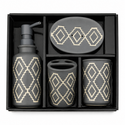 4-Piece Premium Ceramic Bathroom Accessories Set | Soap Dispenser, Soap Dish, Toothbrush Holder & Tumbler | Modern Bathroom Organizer | Matte Finish | Decorative Bathroom Set