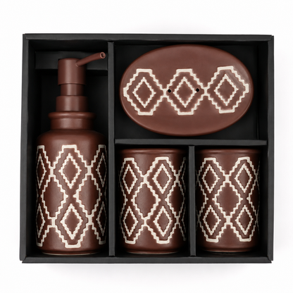 4-Piece Premium Ceramic Bathroom Accessories Set | Soap Dispenser, Soap Dish, Toothbrush Holder & Tumbler | Modern Bathroom Organizer | Matte Finish | Decorative Bathroom Set