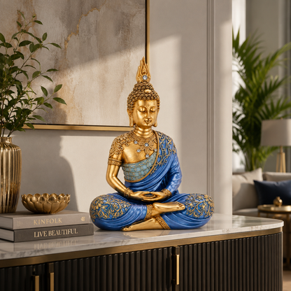 Blue & Gold Meditating Buddha Statue