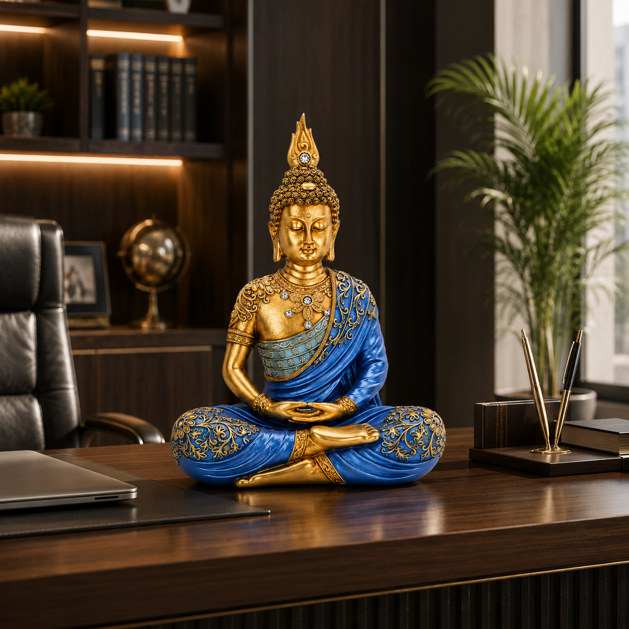 Blue & Gold Meditating Buddha Statue