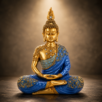 Blue & Gold Meditating Buddha Statue