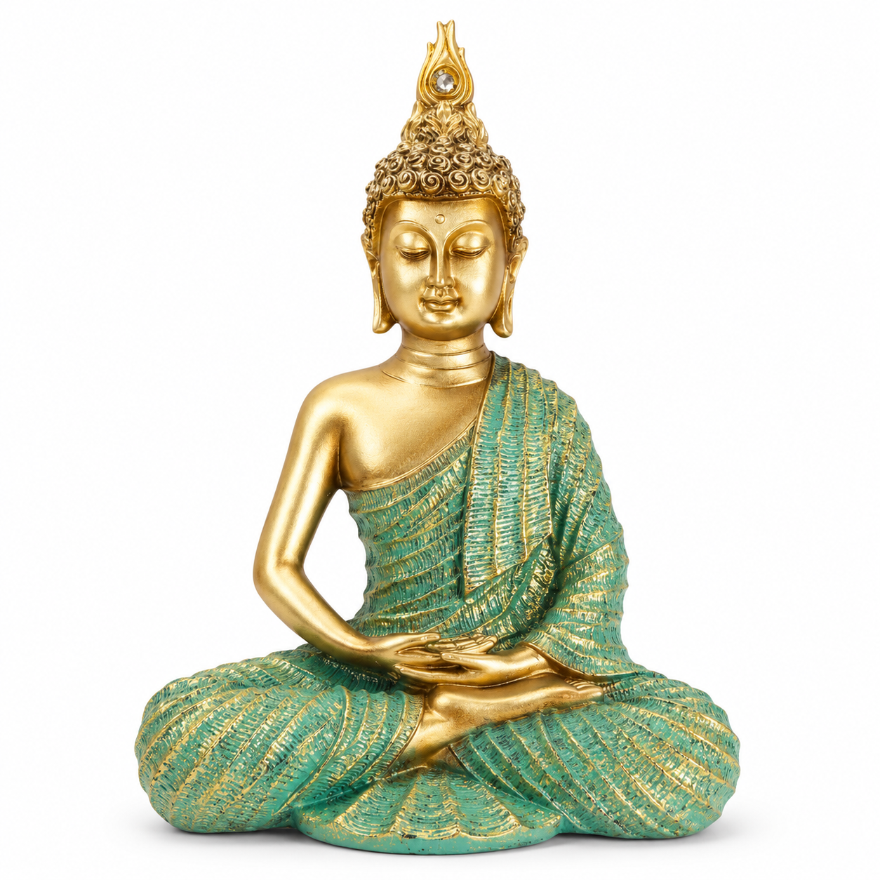 Mint Green & Gold Meditating Buddha Statue