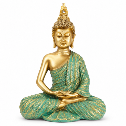 Mint Green & Gold Meditating Buddha Statue