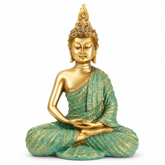 Mint Green & Gold Meditating Buddha Statue