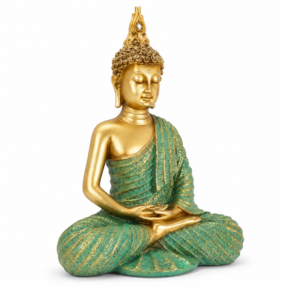 Mint Green & Gold Meditating Buddha Statue