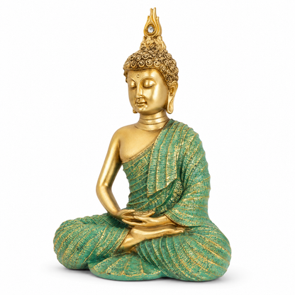 Mint Green & Gold Meditating Buddha Statue