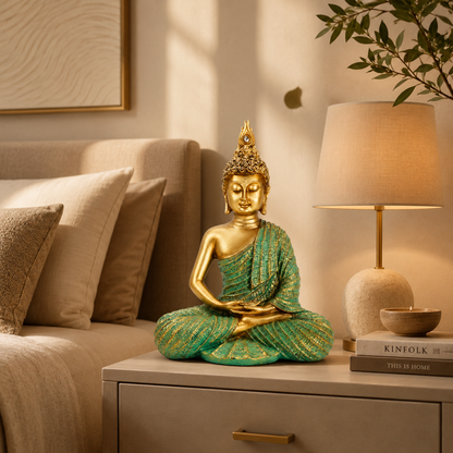 Mint Green & Gold Meditating Buddha Statue