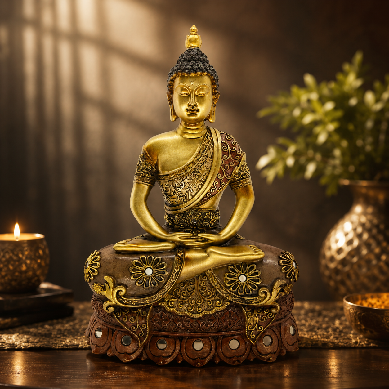 Antique Gold Buddha Meditation Statue