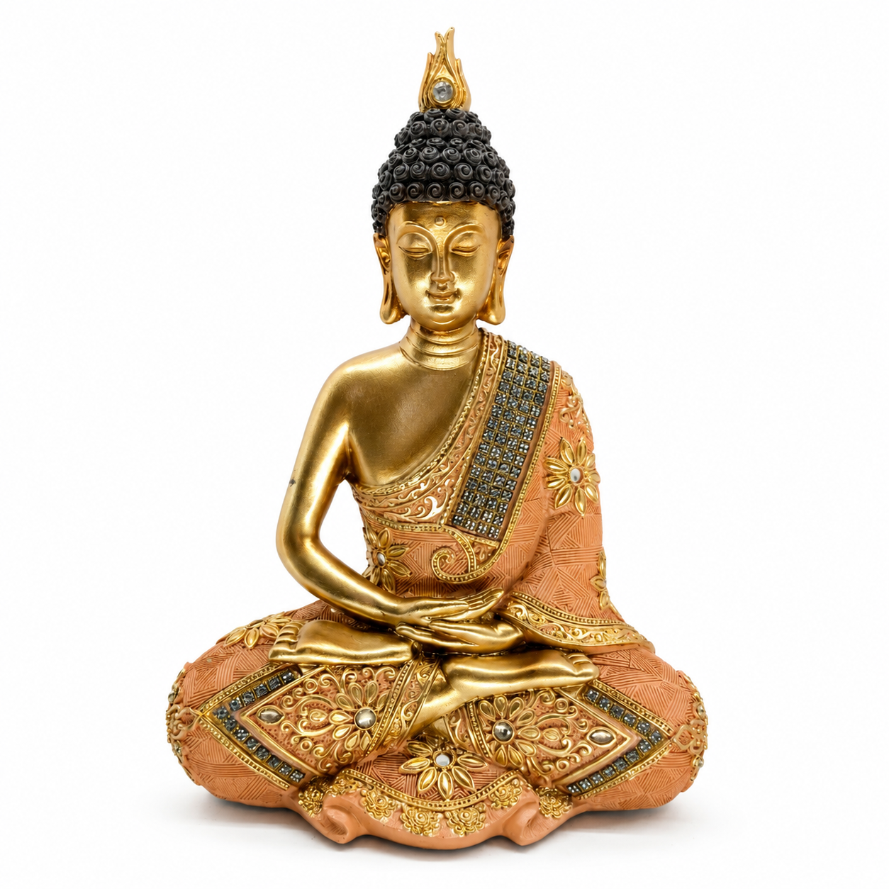 Peach & Antique Gold Buddha Meditation Statue