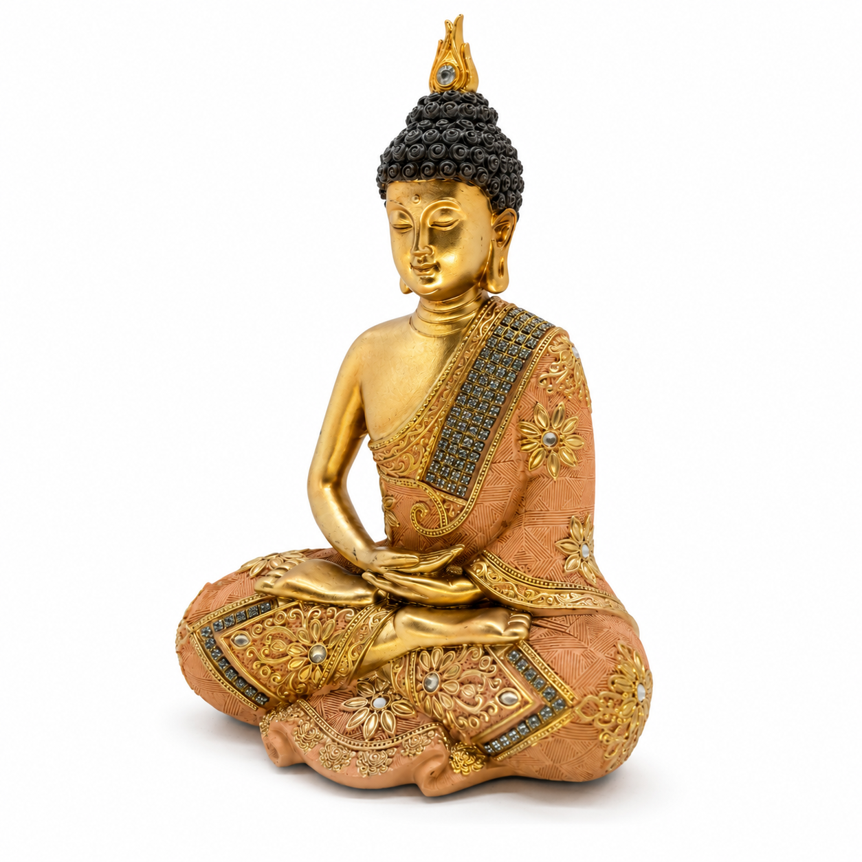 Peach & Antique Gold Buddha Meditation Statue