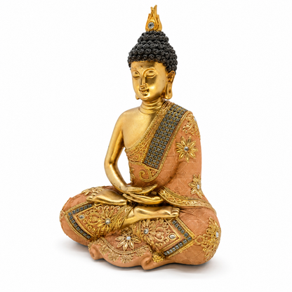 Peach & Antique Gold Buddha Meditation Statue