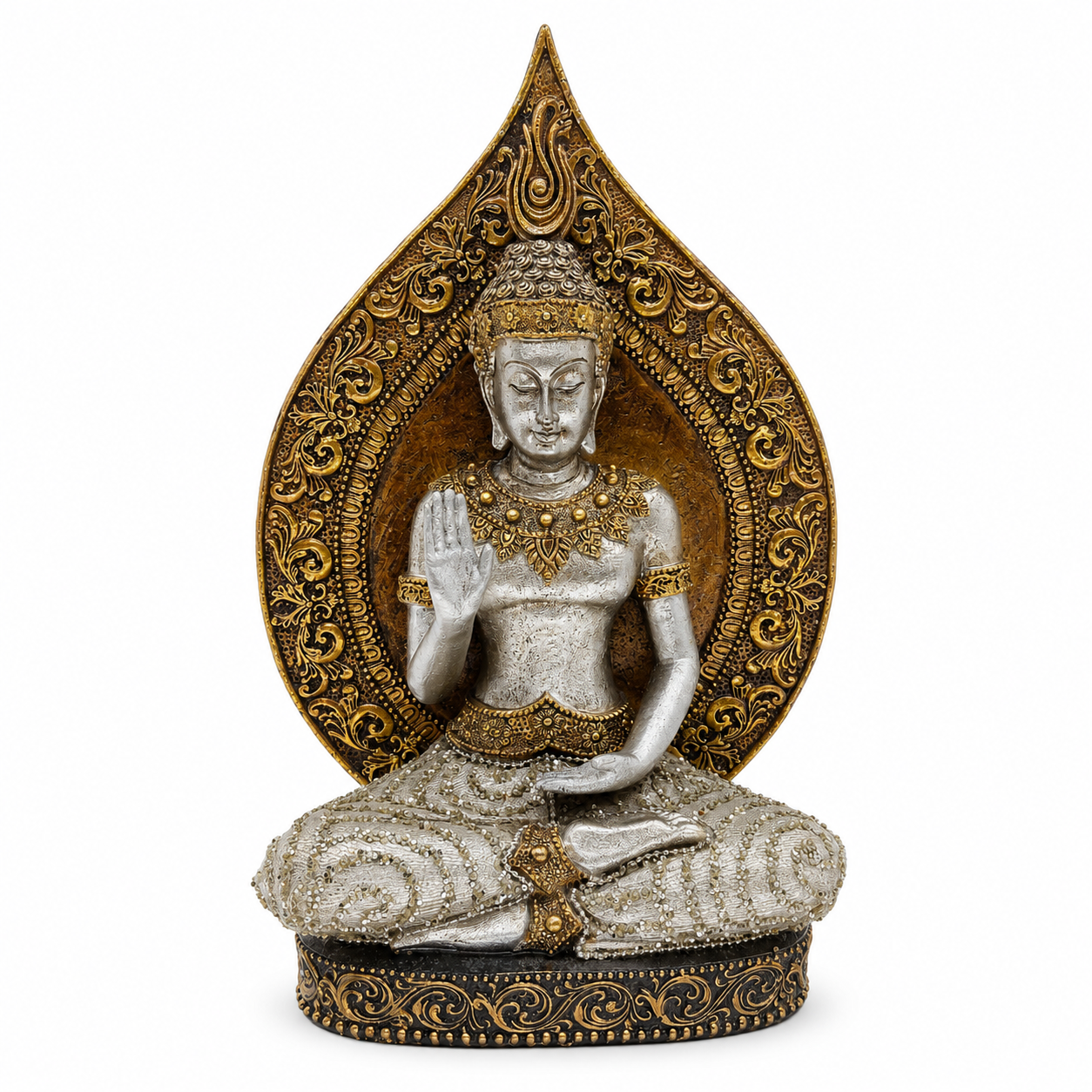 Silver & Antique Gold Buddha Statue