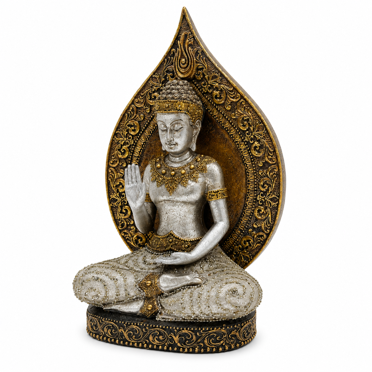 Silver & Antique Gold Buddha Statue