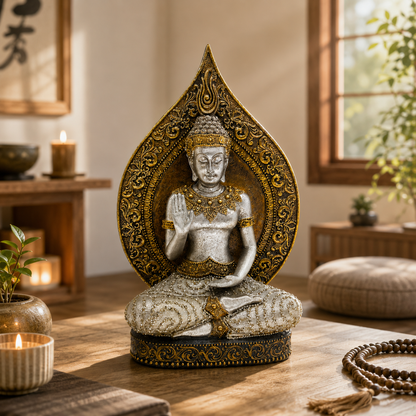 Silver & Antique Gold Buddha Statue
