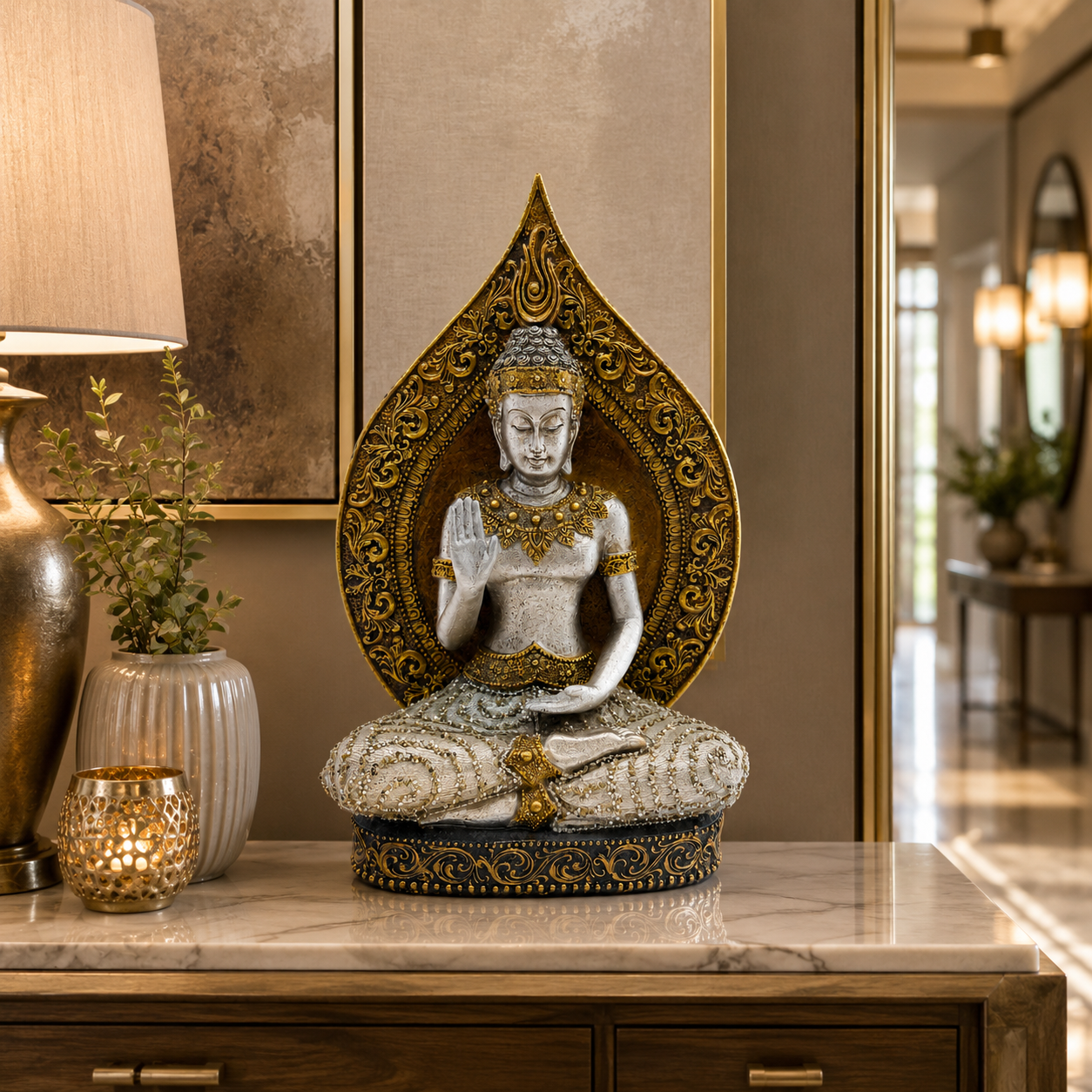 Silver & Antique Gold Buddha Statue