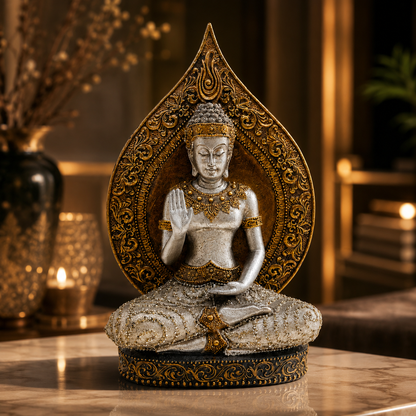 Silver & Antique Gold Buddha Statue