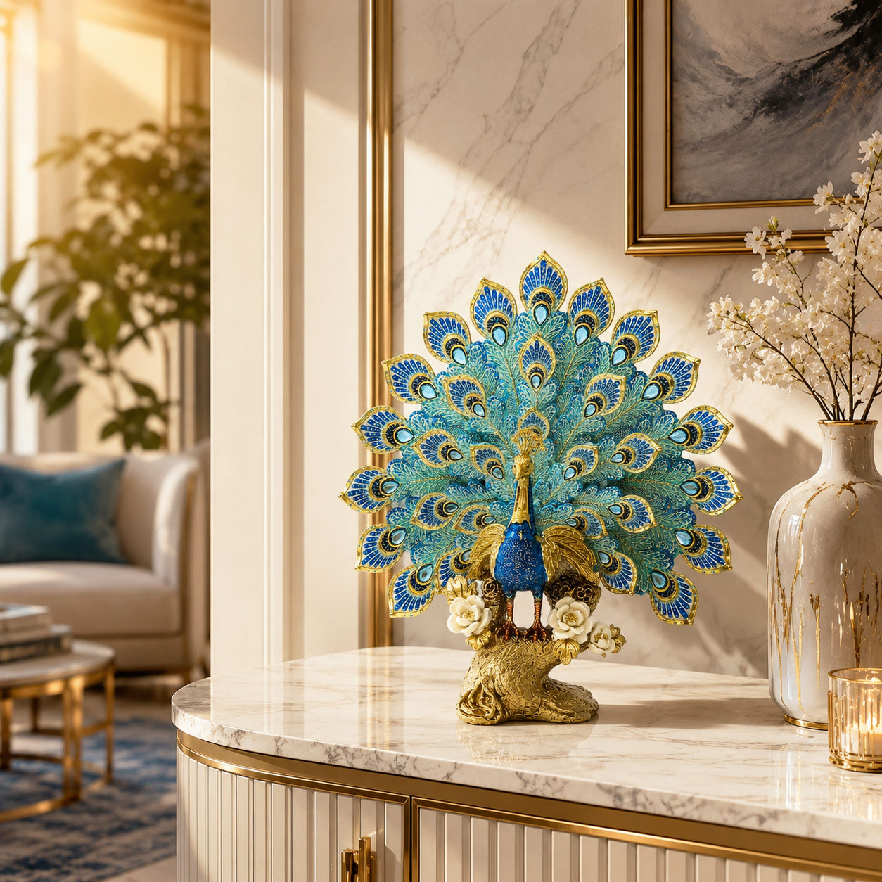 Imperial Fan Peacock Sculpture