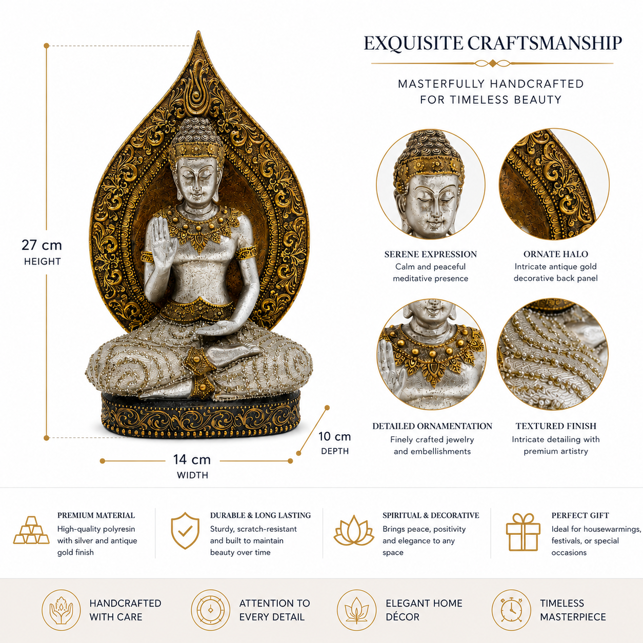 Silver & Antique Gold Buddha Statue