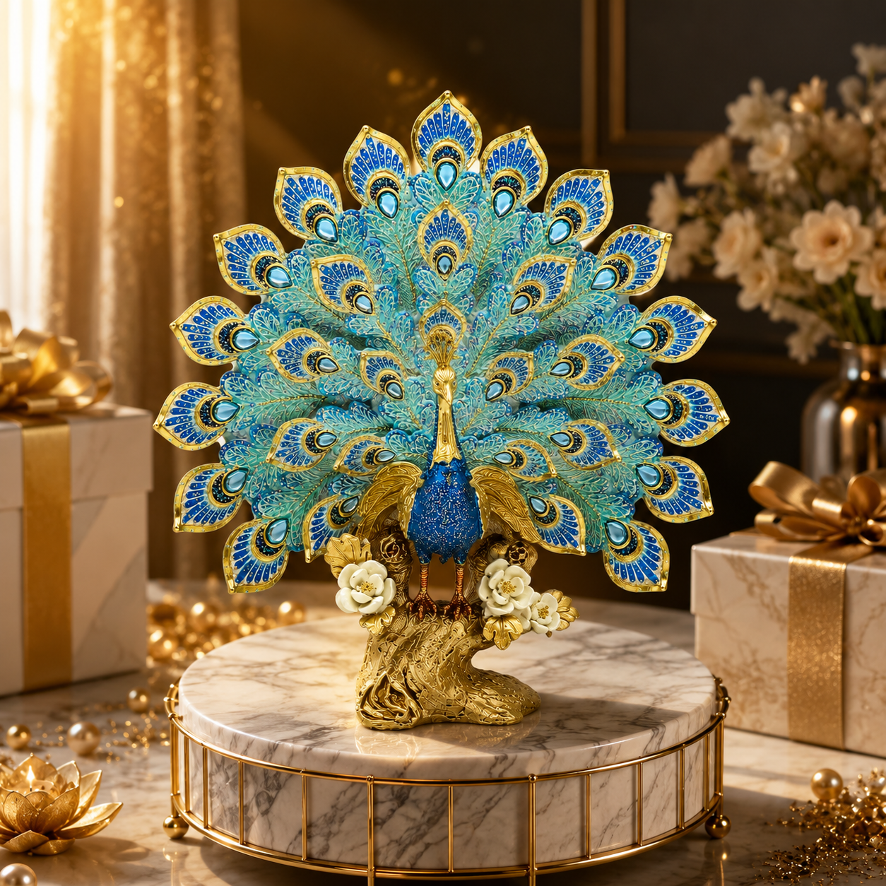 Imperial Fan Peacock Sculpture