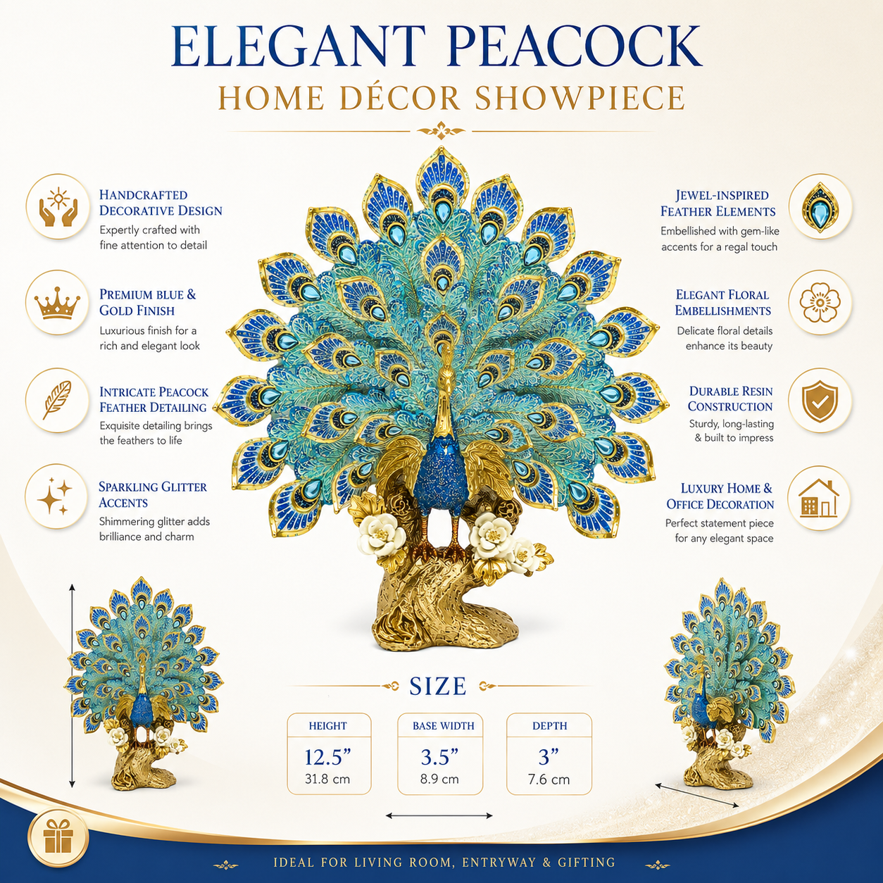 Imperial Fan Peacock Sculpture