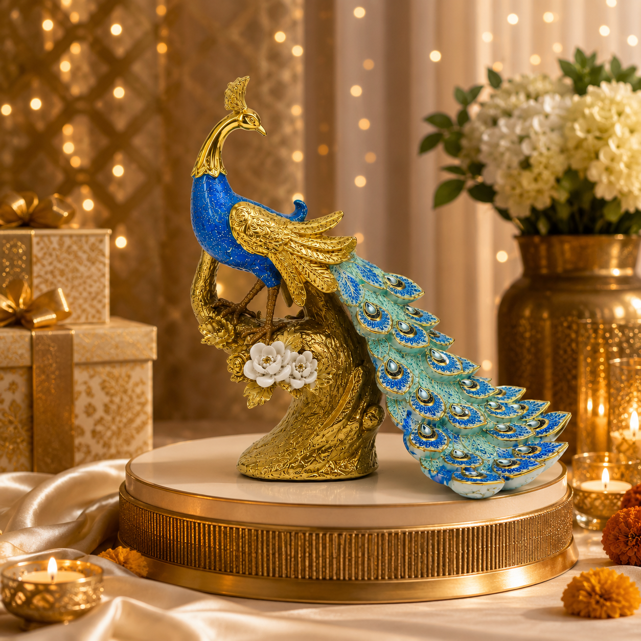 Golden Heritage Peacock Sculpture