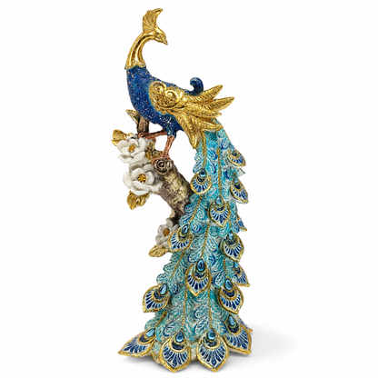 Royal Blue Peacock Decorative Showpiece | Luxury Peacock Statue for Home Decor | Premium Resin Table Accent