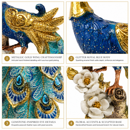 Royal Blue Peacock Decorative Showpiece | Luxury Peacock Statue for Home Decor | Premium Resin Table Accent