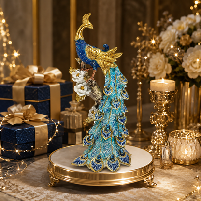 Royal Blue Peacock Decorative Showpiece | Luxury Peacock Statue for Home Decor | Premium Resin Table Accent