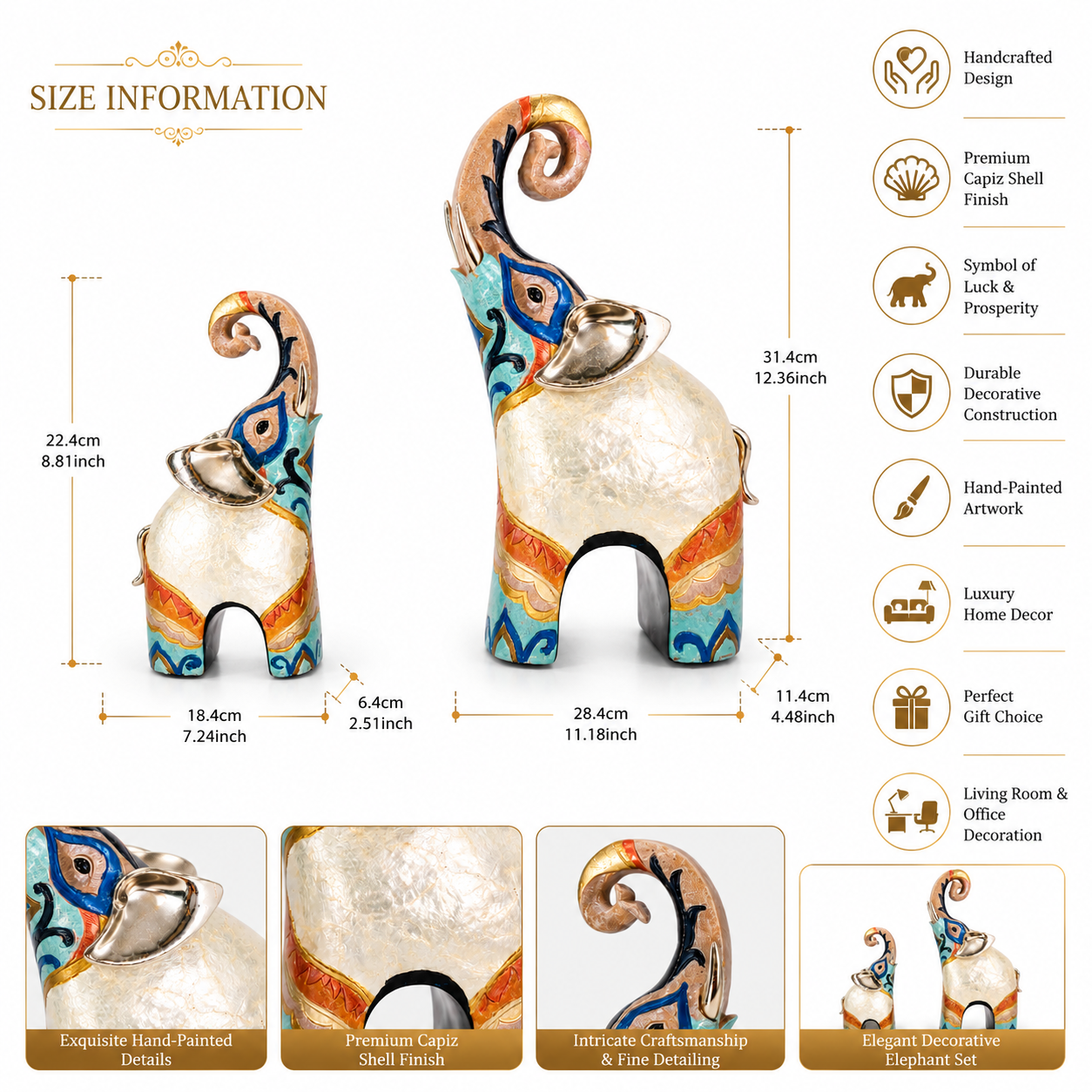 Handcrafted Decorative Elephant Figurine Set of 2