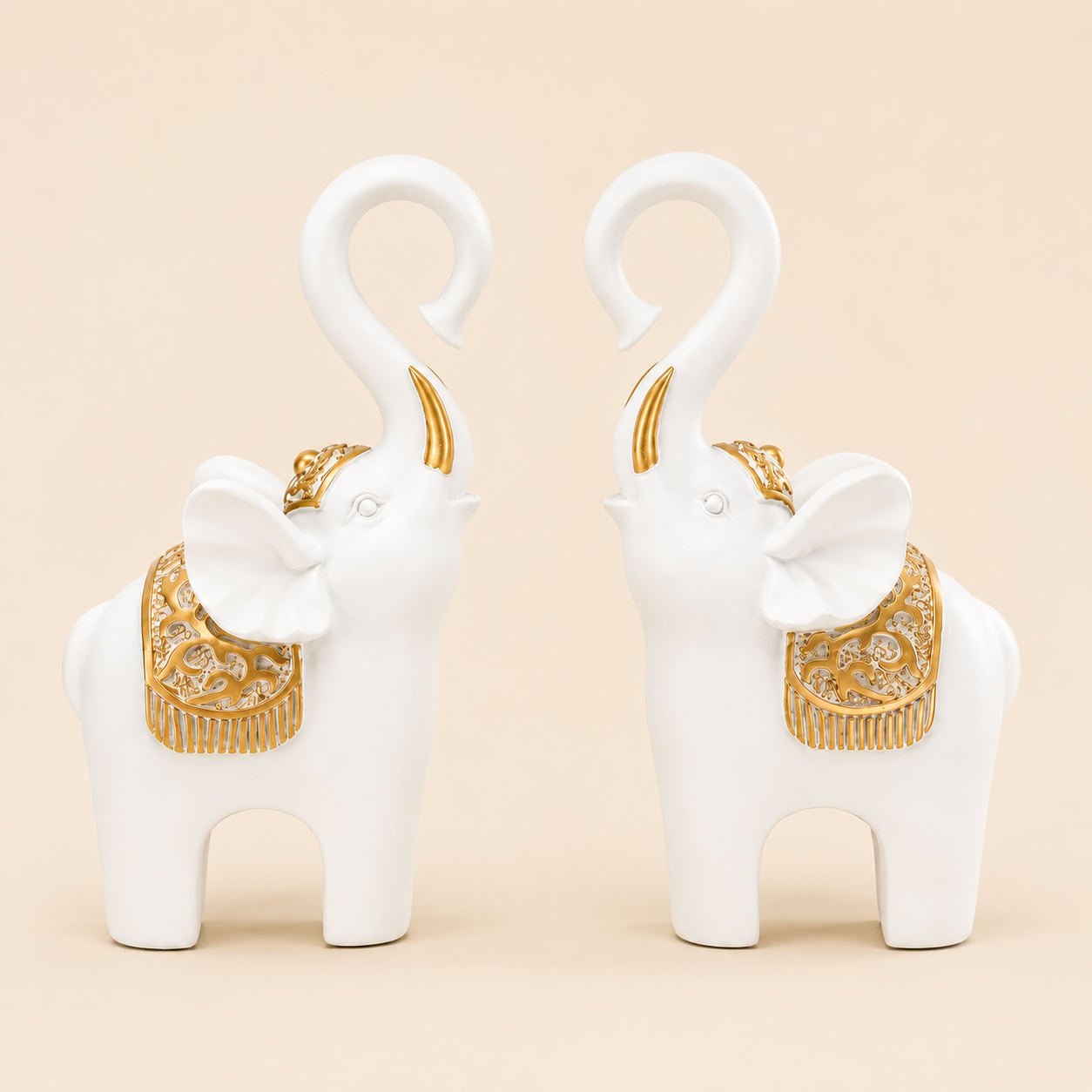 Luxury White & Gold Elephant Figure Set of 2