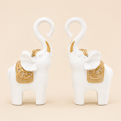 Luxury White & Gold Elephant Figure Set of 2