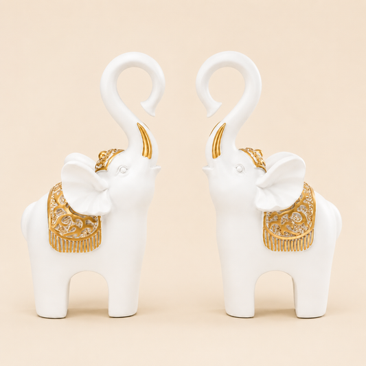 Luxury White & Gold Elephant Figure Set of 2